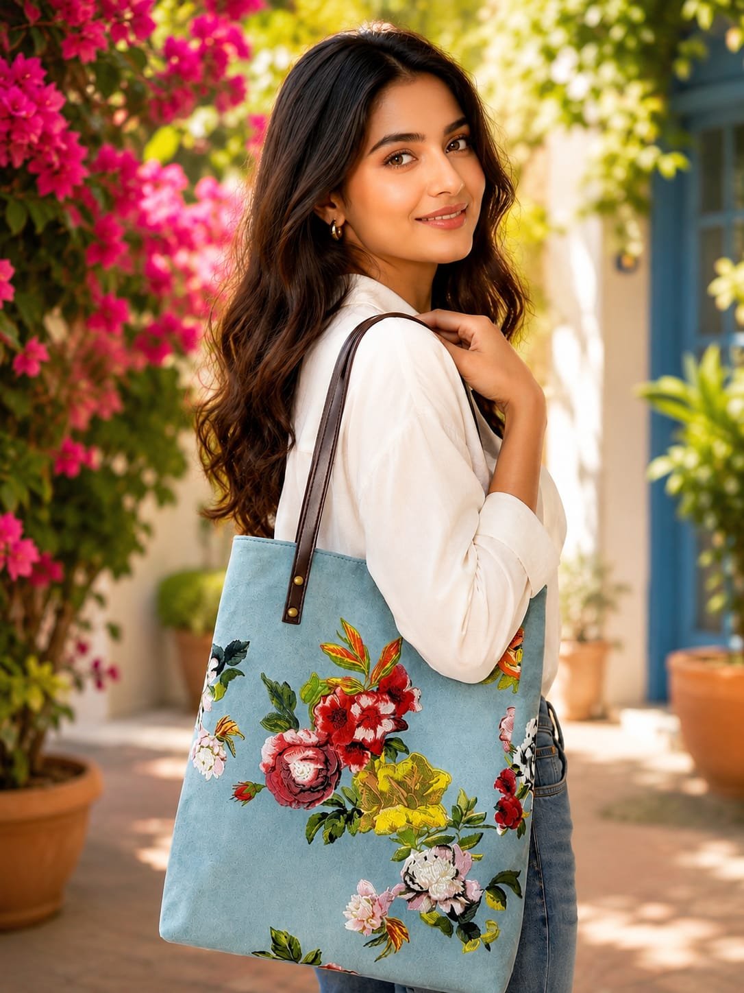 Big Red-Yellow Flowers Tote Bag - Image 3