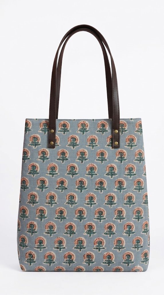Sky Blue Floral Motifs Tote Bag