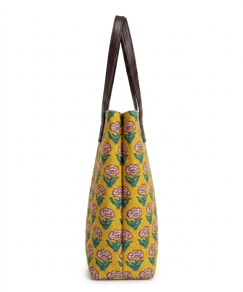 Yellow Floral Motifs Tote Bag - Image 2