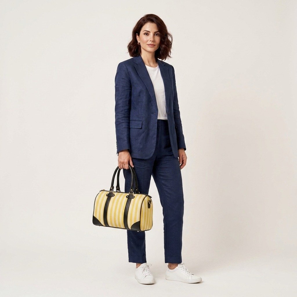 Style N Fashions Elegantly Yellow Striped Weekender Duffle - Image 4