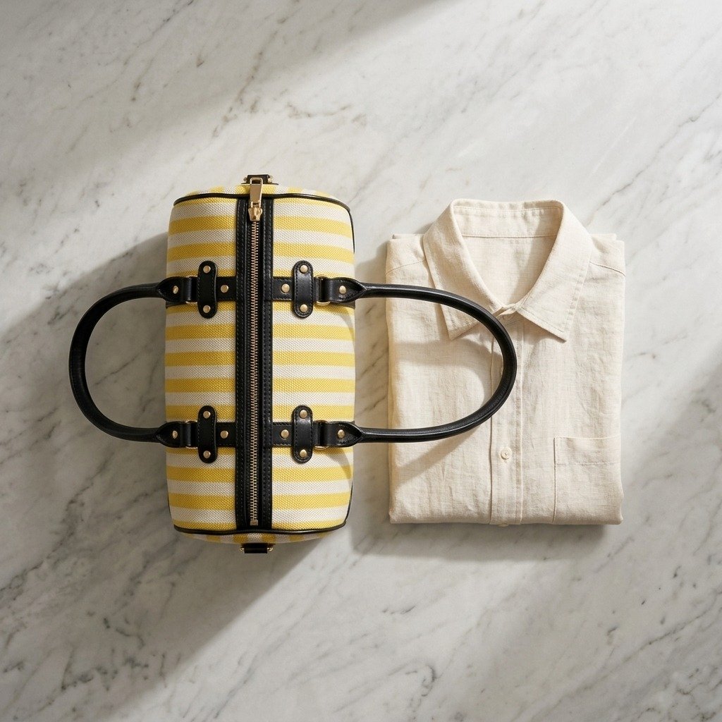 Style N Fashions Elegantly Yellow Striped Weekender Duffle - Image 2