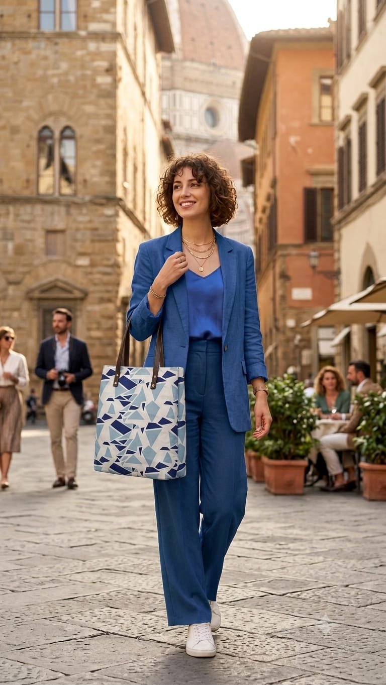 Blue White Geometric Figure Tote Bag - Image 3