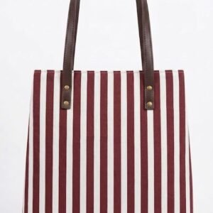 Maroon White Stripes Tote Bag