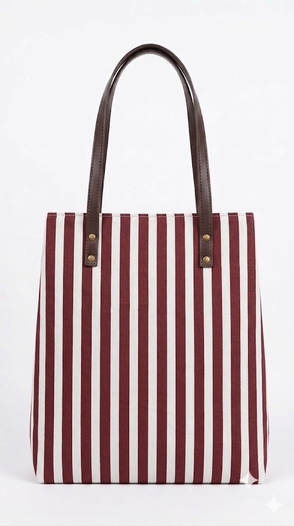 Maroon White Stripes Tote Bag