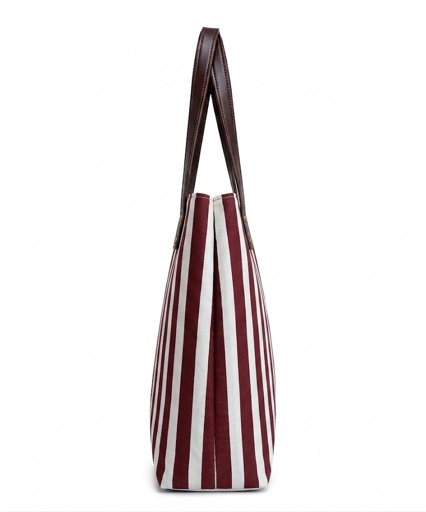 Maroon White Stripes Tote Bag - Image 2