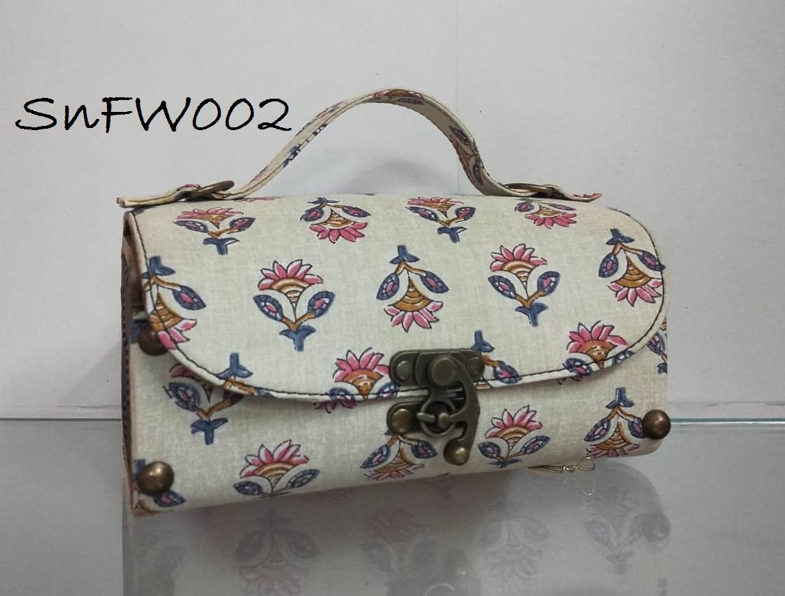 Style n Fashions Premium Wooden Sling Bag with Block Cotton Fabric & Antique Finish Strap - Image 4