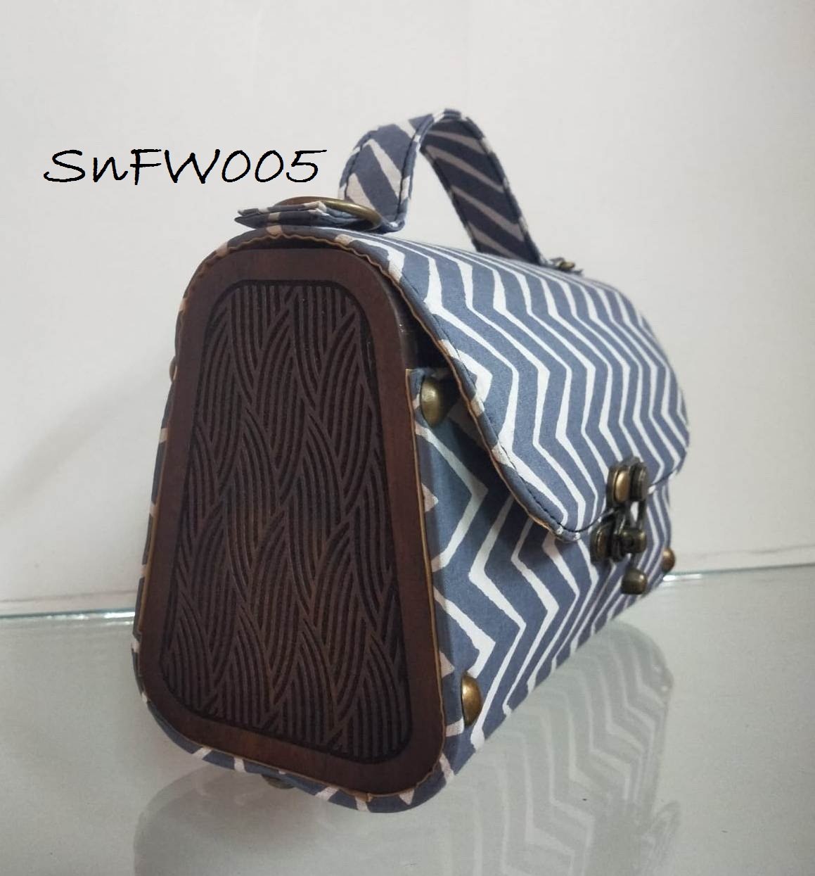 Style n Fashions Premium Wooden Sling Bag with Block Cotton Fabric & Antique Finish Strap - Image 5