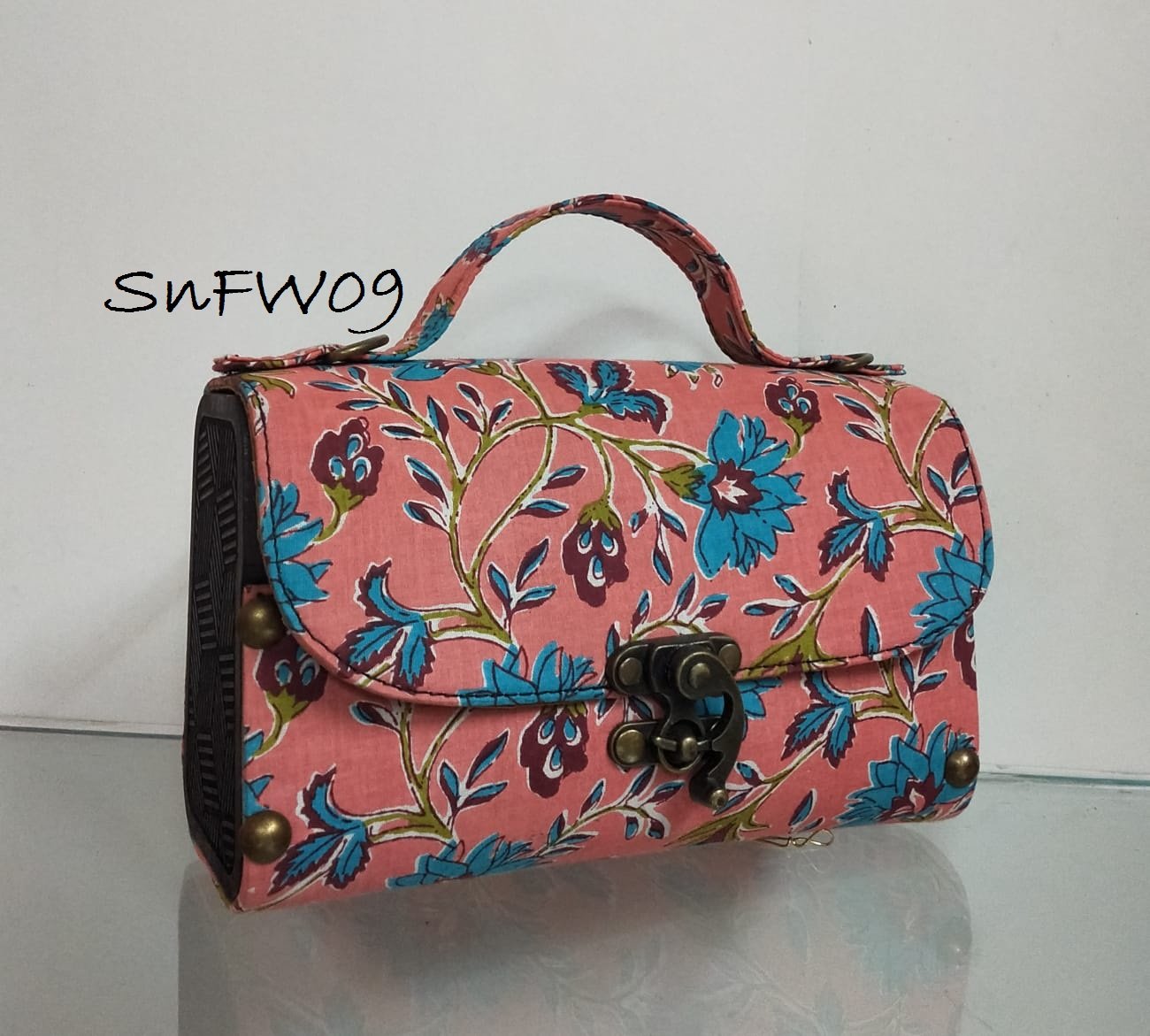 Style n Fashions Premium Wooden Sling Bag with Block Cotton Fabric & Antique Finish Strap - Image 8